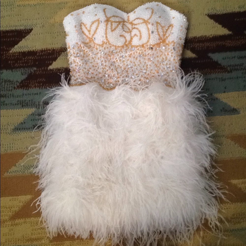 White And Gold Short Prom Dress